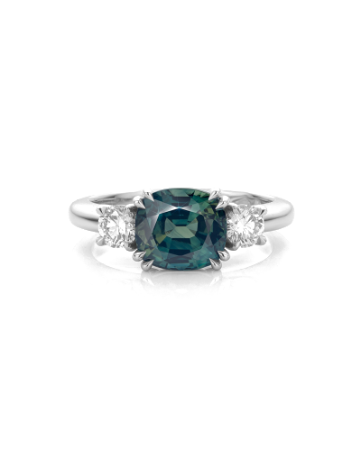 SLAETS Jewellery Sapphire Green Trilogy with round diamonds, 18kt white gold (horloges)